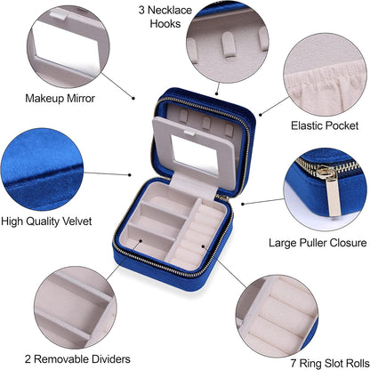 Travel Jewelry Box Organizer Velvet Travel Case With Mirror Rings Earrings Necklaces Storage Organizer Box (Red)