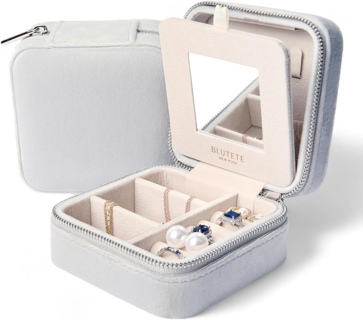 Travel Jewelry Box Organizer Velvet Travel Case With Mirror Rings Earrings Necklaces Storage Organizer Box (Red)