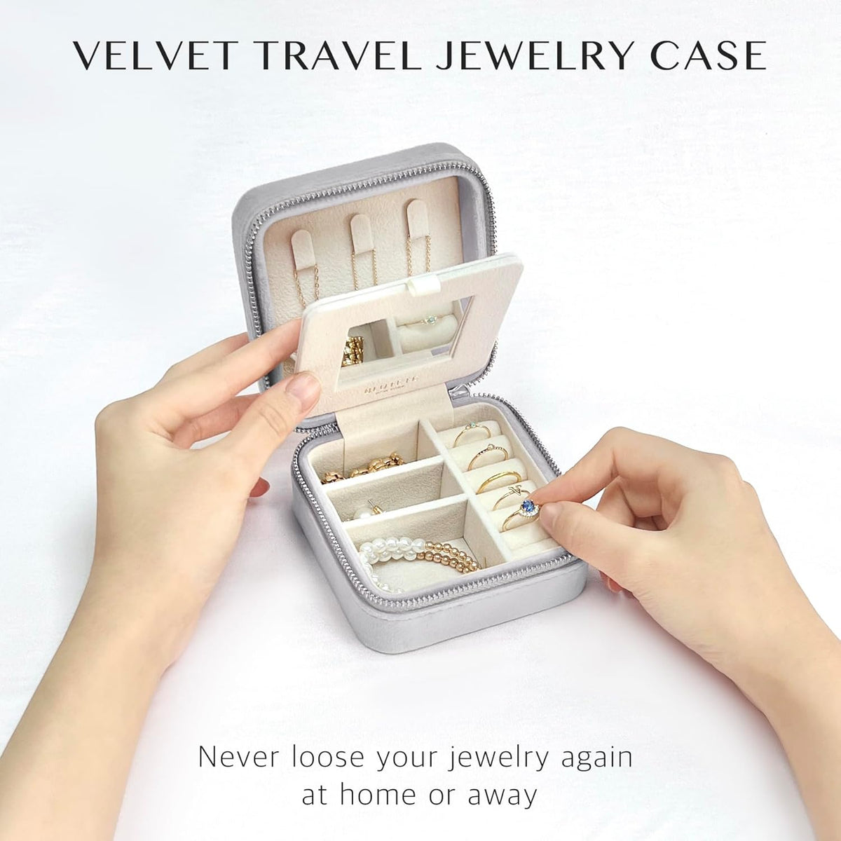 Travel Jewelry Box Organizer Velvet Travel Case With Mirror Rings Earrings Necklaces Storage Organizer Box (Red)
