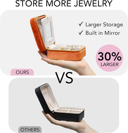 Travel Jewelry Box Organizer Velvet Travel Case With Mirror Rings Earrings Necklaces Storage Organizer Box (Red)