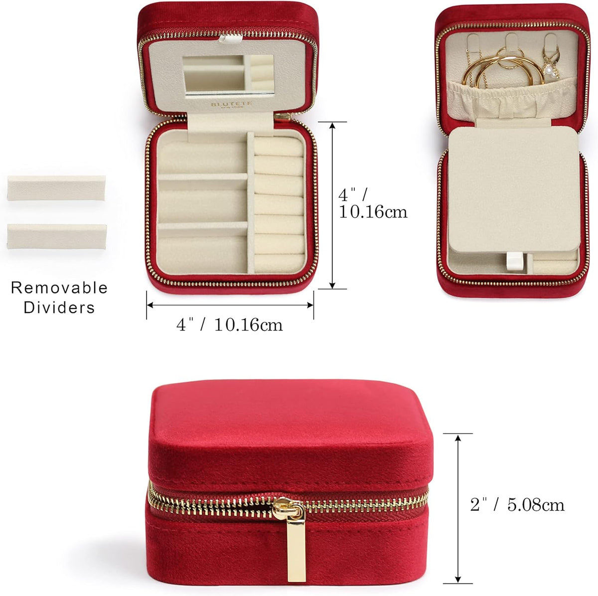 Travel Jewelry Box Organizer Velvet Travel Case With Mirror Rings Earrings Necklaces Storage Organizer Box (Red)