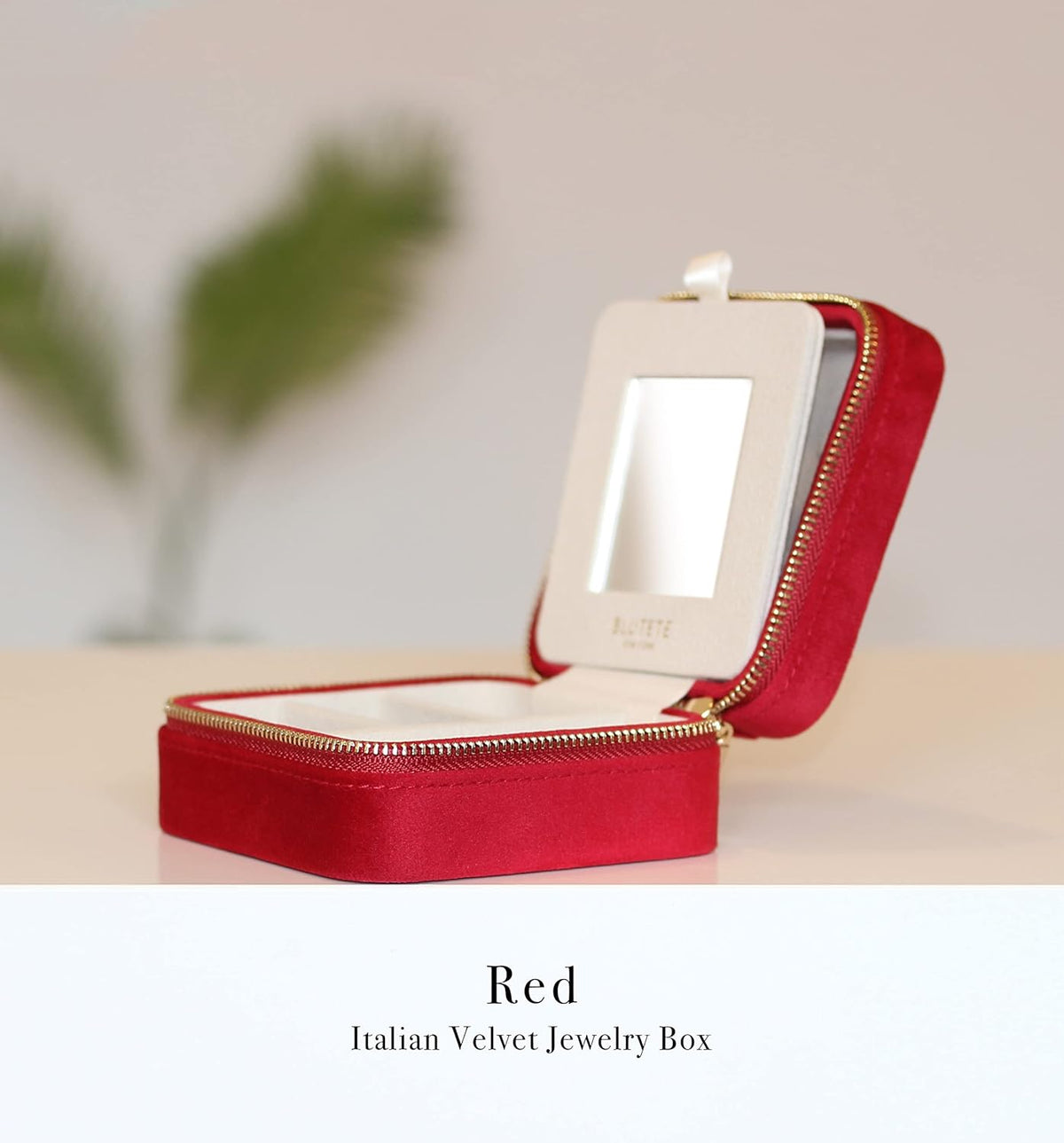 Travel Jewelry Box Organizer Velvet Travel Case With Mirror Rings Earrings Necklaces Storage Organizer Box (Red)