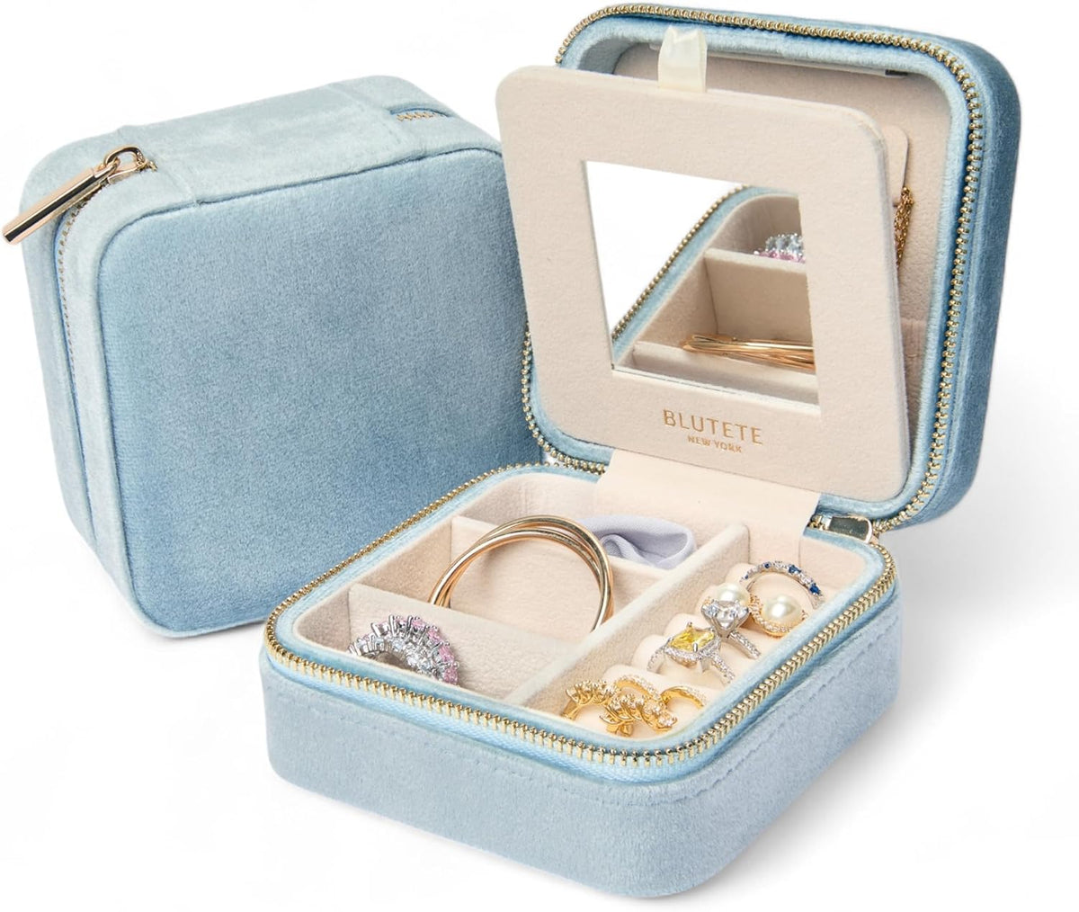 Travel Jewelry Box Organizer Velvet Travel Case With Mirror Rings Earrings Necklaces Storage Organizer Box (Red)