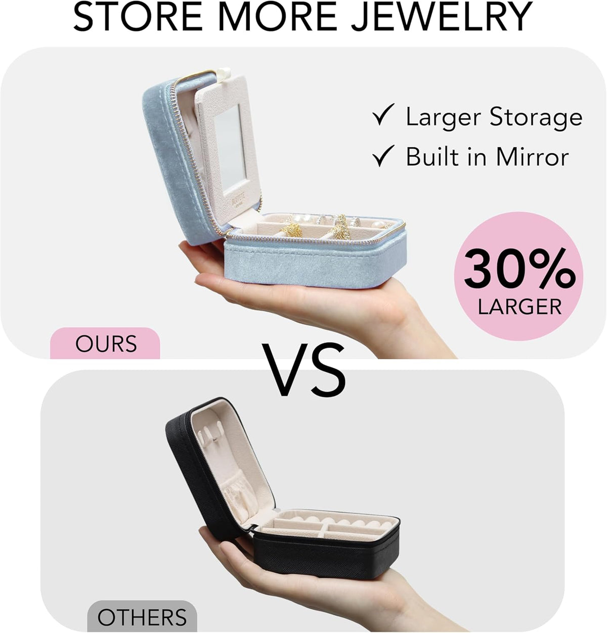Travel Jewelry Box Organizer Velvet Travel Case With Mirror Rings Earrings Necklaces Storage Organizer Box (Red)