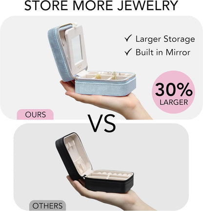 Travel Jewelry Box Organizer Velvet Travel Case With Mirror Rings Earrings Necklaces Storage Organizer Box (Red)