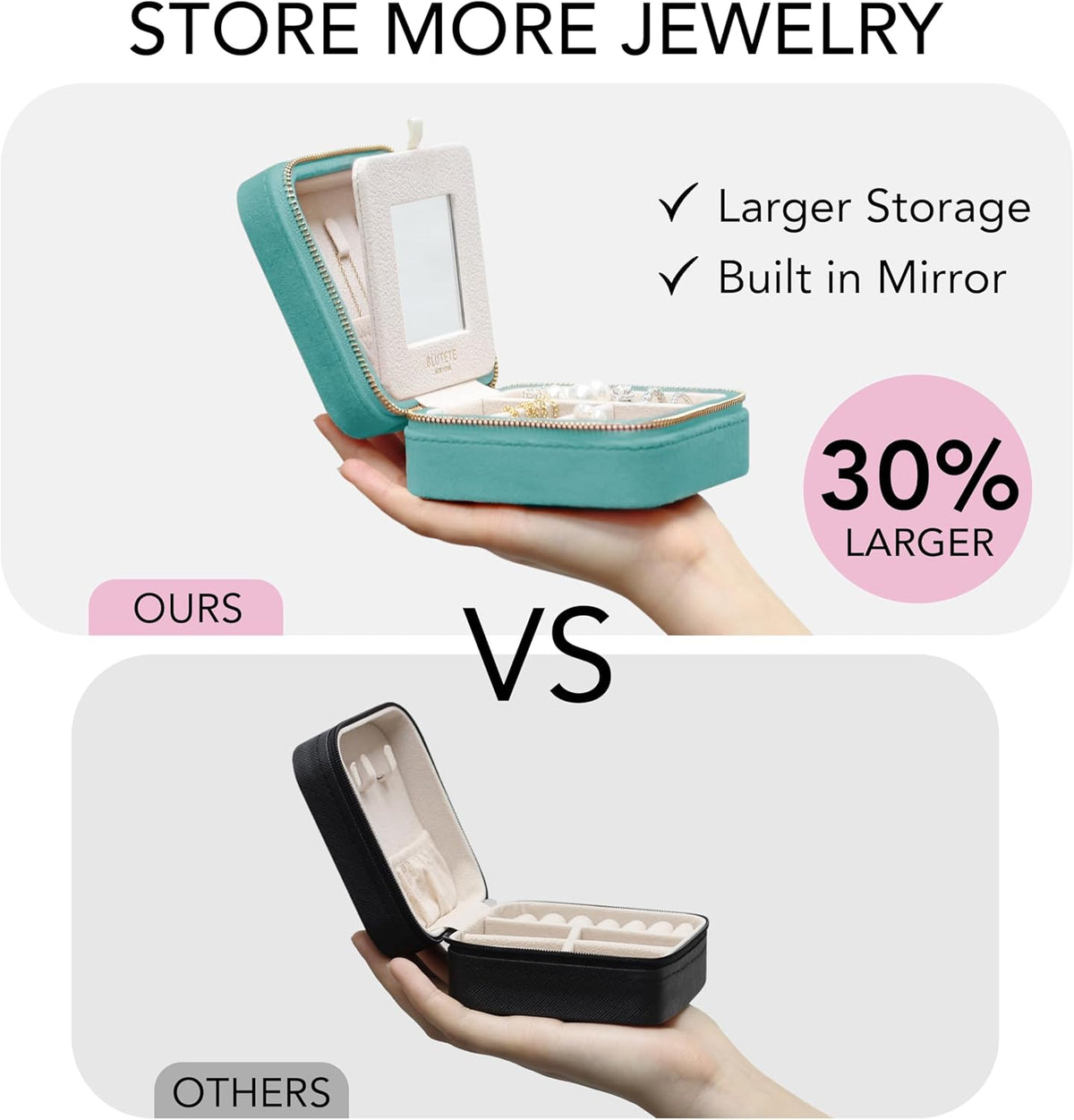 Travel Jewelry Box Organizer Velvet Travel Case With Mirror Rings Earrings Necklaces Storage Organizer Box (Red)