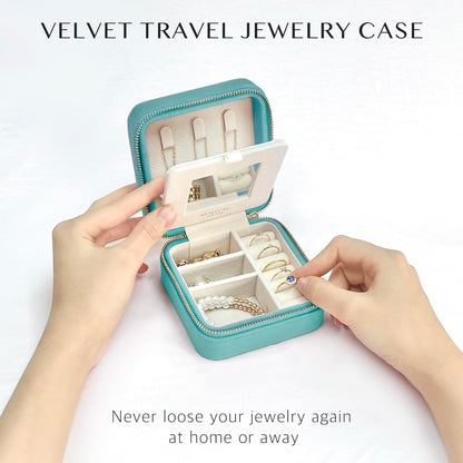 Travel Jewelry Box Organizer Velvet Travel Case With Mirror Rings Earrings Necklaces Storage Organizer Box (Red)
