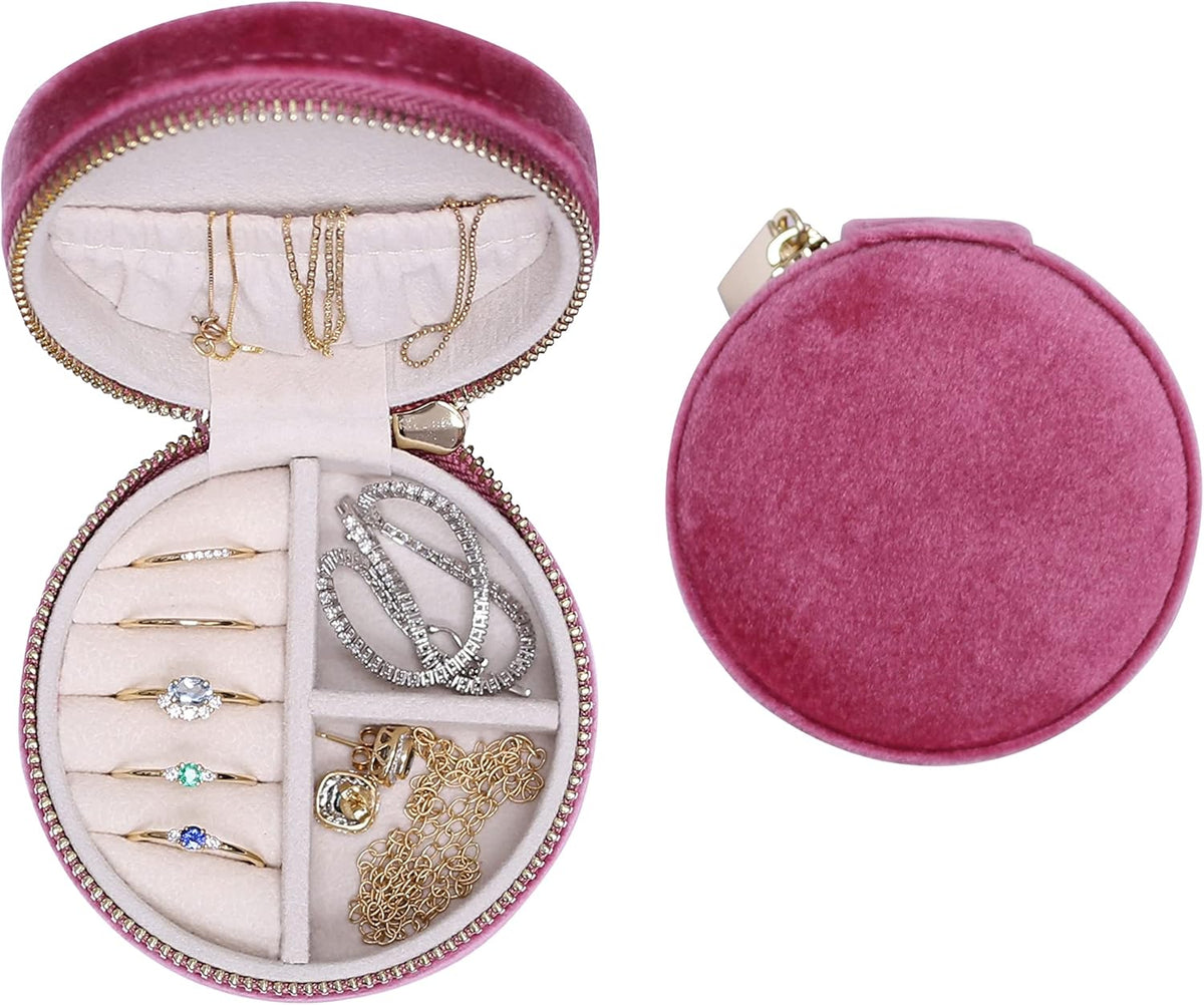 Travel Jewelry Box Organizer Velvet Travel Case With Mirror Rings Earrings Necklaces Storage Organizer Box (Red)