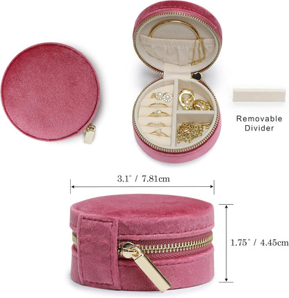 Travel Jewelry Box Organizer Velvet Travel Case With Mirror Rings Earrings Necklaces Storage Organizer Box (Red)