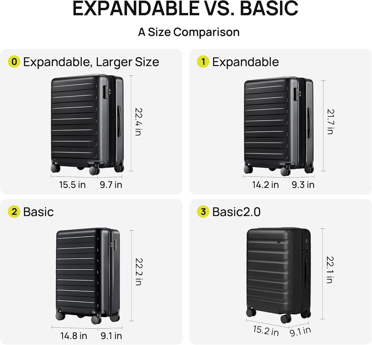 Carry On Luggage 22x14x9 Airline Approved, 20 Inch Luggage with Smooth Spinner Wheels, Expandable, Hard Shell PC Suitcase, Lightweight Travel Luggage, TSA Approved (Shadow, Rhine Max)