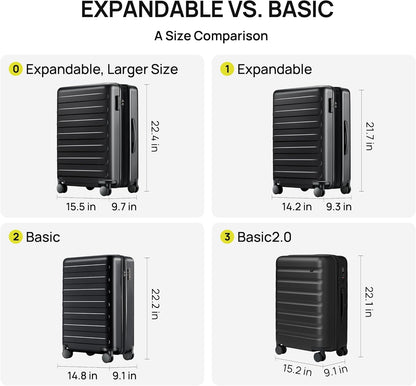 Carry On Luggage 22x14x9 Airline Approved, 20 Inch Luggage with Smooth Spinner Wheels, Expandable, Hard Shell PC Suitcase, Lightweight Travel Luggage, TSA Approved (Shadow, Rhine Max)