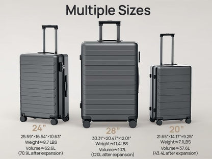 Carry On Luggage 22x14x9 Airline Approved, 20 Inch Luggage with Smooth Spinner Wheels, Expandable, Hard Shell PC Suitcase, Lightweight Travel Luggage, TSA Approved (Shadow, Rhine Max)