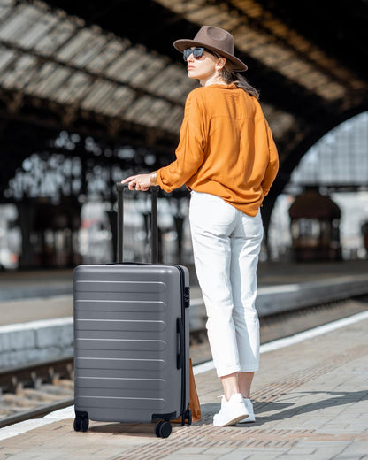 Carry On Luggage 22x14x9 Airline Approved, 20 Inch Luggage with Smooth Spinner Wheels, Expandable, Hard Shell PC Suitcase, Lightweight Travel Luggage, TSA Approved (Shadow, Rhine Max)