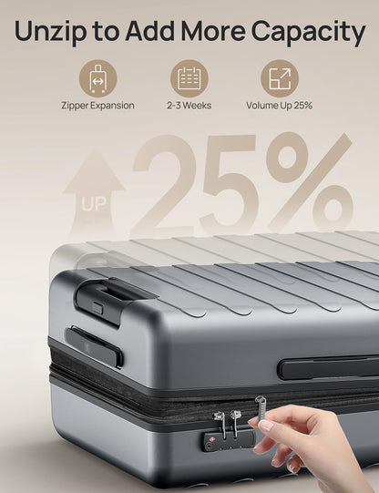Carry On Luggage 22x14x9 Airline Approved, 20 Inch Luggage with Smooth Spinner Wheels, Expandable, Hard Shell PC Suitcase, Lightweight Travel Luggage, TSA Approved (Shadow, Rhine Max)