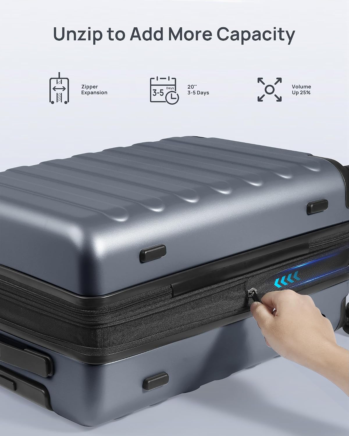 Carry On Luggage 22x14x9 Airline Approved, 20 Inch Luggage with Smooth Spinner Wheels, Expandable, Hard Shell PC Suitcase, Lightweight Travel Luggage, TSA Approved (Shadow, Rhine Max)