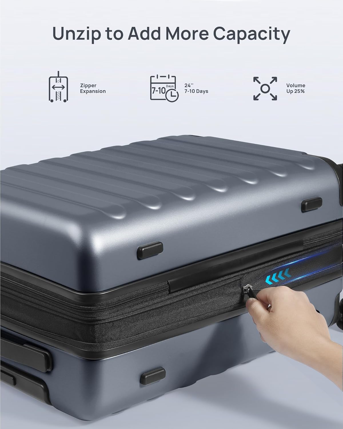 Carry On Luggage 22x14x9 Airline Approved, 20 Inch Luggage with Smooth Spinner Wheels, Expandable, Hard Shell PC Suitcase, Lightweight Travel Luggage, TSA Approved (Shadow, Rhine Max)