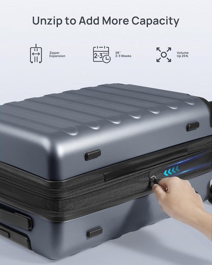 Carry On Luggage 22x14x9 Airline Approved, 20 Inch Luggage with Smooth Spinner Wheels, Expandable, Hard Shell PC Suitcase, Lightweight Travel Luggage, TSA Approved (Shadow, Rhine Max)