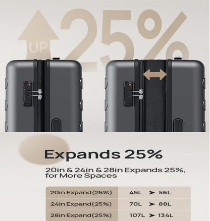 Carry On Luggage 22x14x9 Airline Approved, 20 Inch Luggage with Smooth Spinner Wheels, Expandable, Hard Shell PC Suitcase, Lightweight Travel Luggage, TSA Approved (Shadow, Rhine Max)