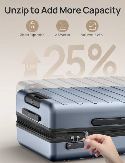 Carry On Luggage 22x14x9 Airline Approved, 20 Inch Luggage with Smooth Spinner Wheels, Expandable, Hard Shell PC Suitcase, Lightweight Travel Luggage, TSA Approved (Shadow, Rhine Max)