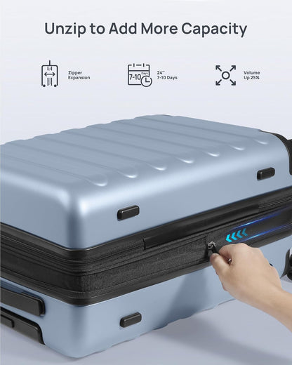 Carry On Luggage 22x14x9 Airline Approved, 20 Inch Luggage with Smooth Spinner Wheels, Expandable, Hard Shell PC Suitcase, Lightweight Travel Luggage, TSA Approved (Shadow, Rhine Max)