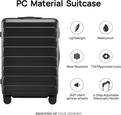 Carry On Luggage 22x14x9 Airline Approved, 20 Inch Luggage with Smooth Spinner Wheels, Expandable, Hard Shell PC Suitcase, Lightweight Travel Luggage, TSA Approved (Shadow, Rhine Max)