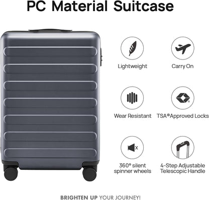 Carry On Luggage 22x14x9 Airline Approved, 20 Inch Luggage with Smooth Spinner Wheels, Expandable, Hard Shell PC Suitcase, Lightweight Travel Luggage, TSA Approved (Shadow, Rhine Max)