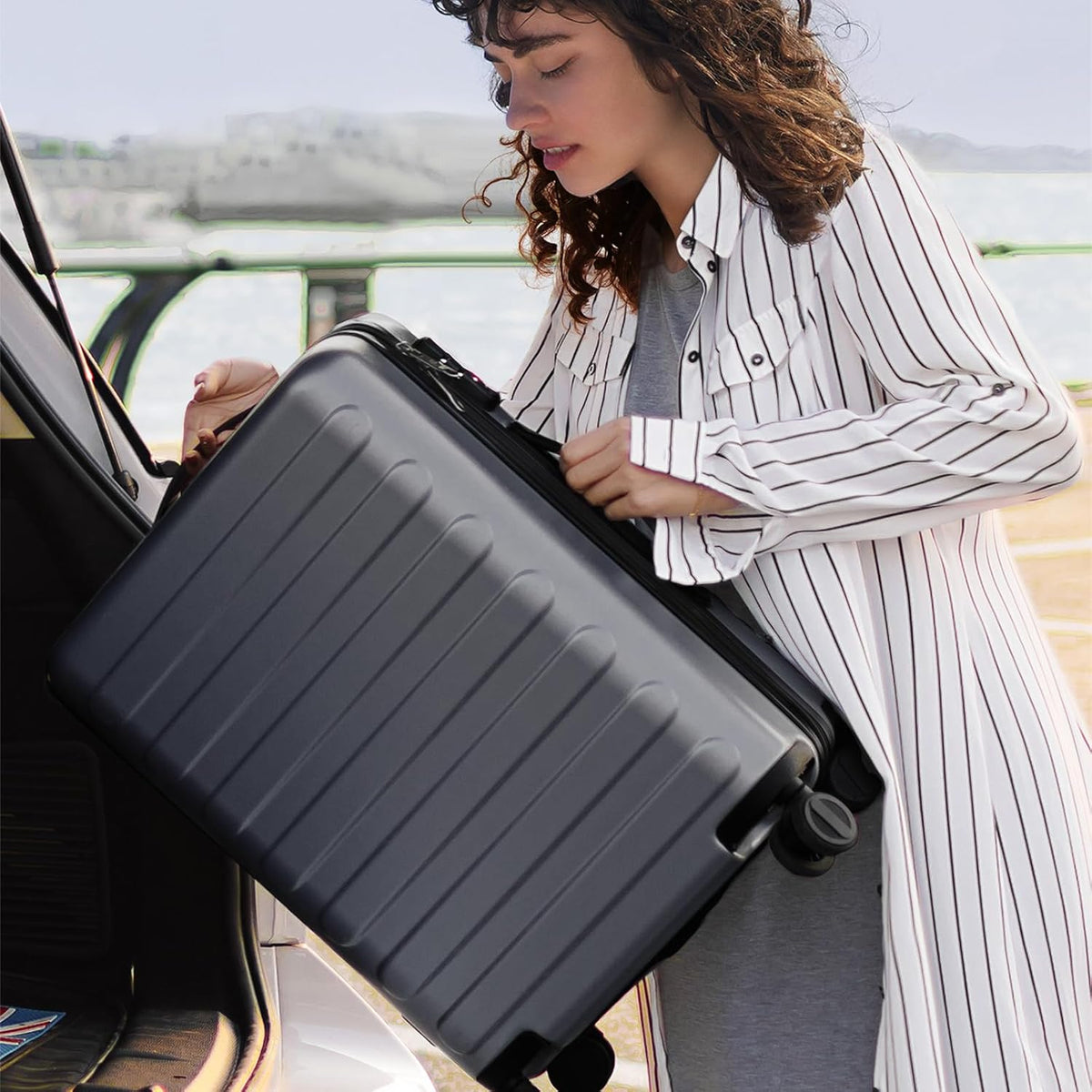 Carry On Luggage 22x14x9 Airline Approved, 20 Inch Luggage with Smooth Spinner Wheels, Expandable, Hard Shell PC Suitcase, Lightweight Travel Luggage, TSA Approved (Shadow, Rhine Max)