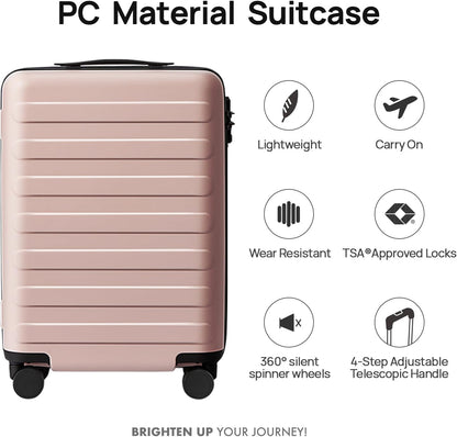 Carry On Luggage 22x14x9 Airline Approved, 20 Inch Luggage with Smooth Spinner Wheels, Expandable, Hard Shell PC Suitcase, Lightweight Travel Luggage, TSA Approved (Shadow, Rhine Max)