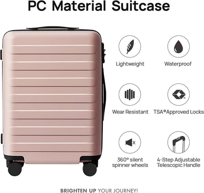 Carry On Luggage 22x14x9 Airline Approved, 20 Inch Luggage with Smooth Spinner Wheels, Expandable, Hard Shell PC Suitcase, Lightweight Travel Luggage, TSA Approved (Shadow, Rhine Max)