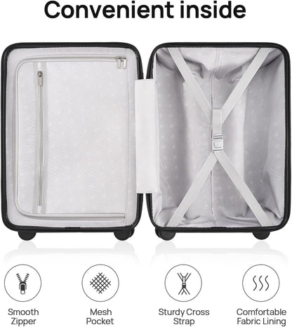 Carry On Luggage 22x14x9 Airline Approved, 20 Inch Luggage with Smooth Spinner Wheels, Expandable, Hard Shell PC Suitcase, Lightweight Travel Luggage, TSA Approved (Shadow, Rhine Max)