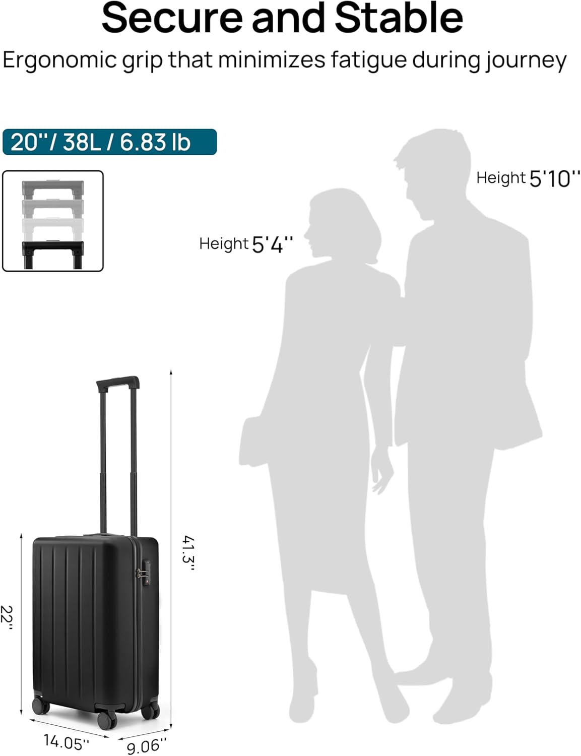 Carry On Luggage 22x14x9 Airline Approved, 20 Inch Luggage with Smooth Spinner Wheels, Expandable, Hard Shell PC Suitcase, Lightweight Travel Luggage, TSA Approved (Shadow, Rhine Max)