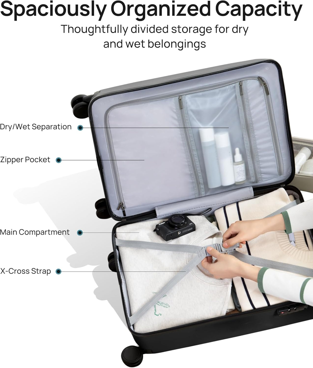 Carry On Luggage 22x14x9 Airline Approved, 20 Inch Luggage with Smooth Spinner Wheels, Expandable, Hard Shell PC Suitcase, Lightweight Travel Luggage, TSA Approved (Shadow, Rhine Max)