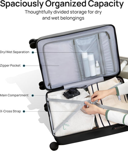 Carry On Luggage 22x14x9 Airline Approved, 20 Inch Luggage with Smooth Spinner Wheels, Expandable, Hard Shell PC Suitcase, Lightweight Travel Luggage, TSA Approved (Shadow, Rhine Max)