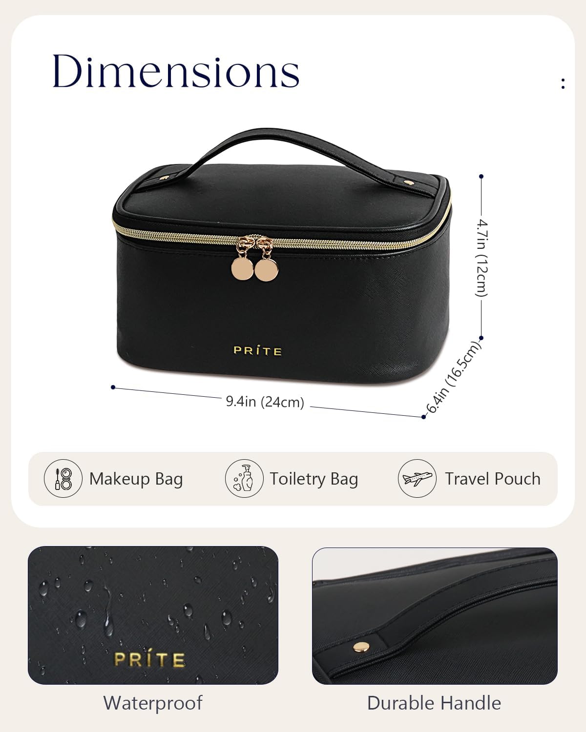 Makeup Bag, Large Capacity Cosmetic Bag for Women and Girls, Waterproof PU Leather Travel Makeup Case, Toiletry Organizer with Handle and Divider for Skincare and Brushes - Beige