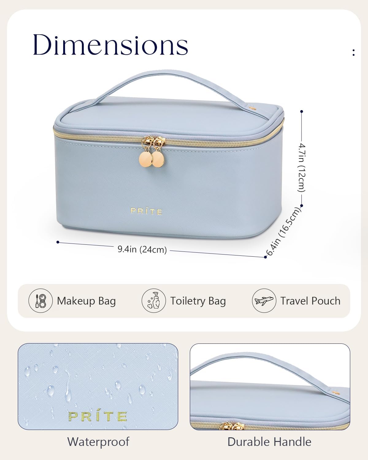 Makeup Bag, Large Capacity Cosmetic Bag for Women and Girls, Waterproof PU Leather Travel Makeup Case, Toiletry Organizer with Handle and Divider for Skincare and Brushes - Beige