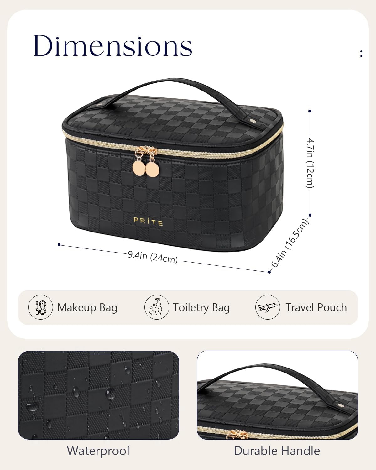 Makeup Bag, Large Capacity Cosmetic Bag for Women and Girls, Waterproof PU Leather Travel Makeup Case, Toiletry Organizer with Handle and Divider for Skincare and Brushes - Beige