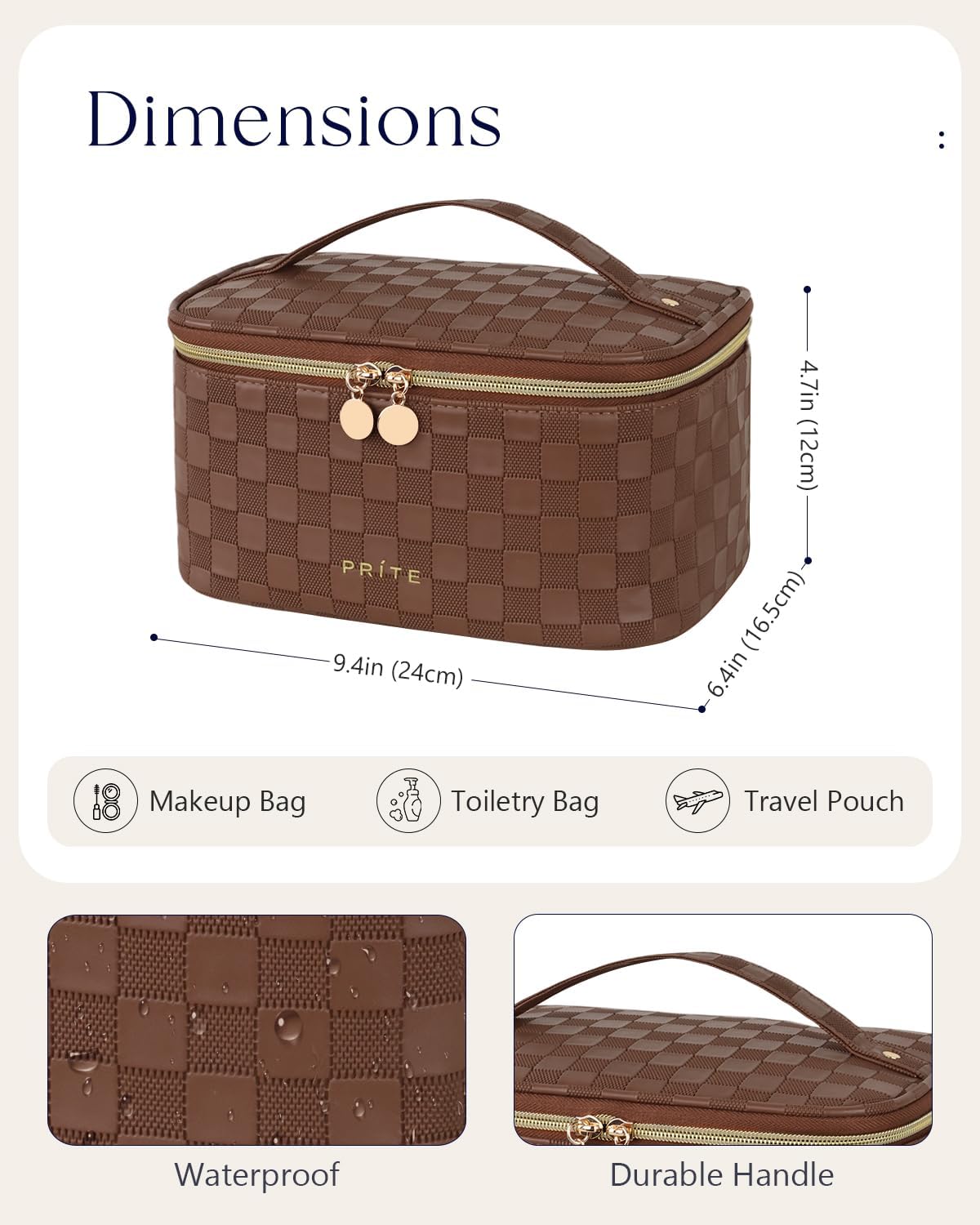 Makeup Bag, Large Capacity Cosmetic Bag for Women and Girls, Waterproof PU Leather Travel Makeup Case, Toiletry Organizer with Handle and Divider for Skincare and Brushes - Beige