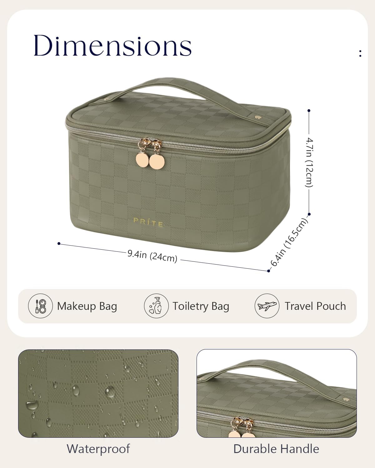 Makeup Bag, Large Capacity Cosmetic Bag for Women and Girls, Waterproof PU Leather Travel Makeup Case, Toiletry Organizer with Handle and Divider for Skincare and Brushes - Beige