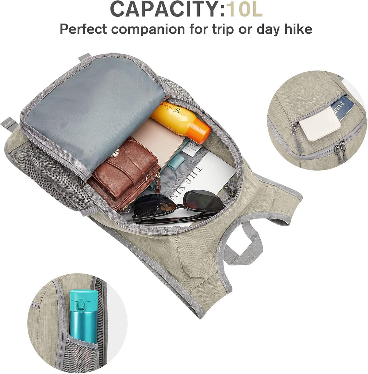 10L/15L Hiking Backpack Lightweight Packable Hiking Daypack Small Travel Outdoor Foldable Shoulder Bag
