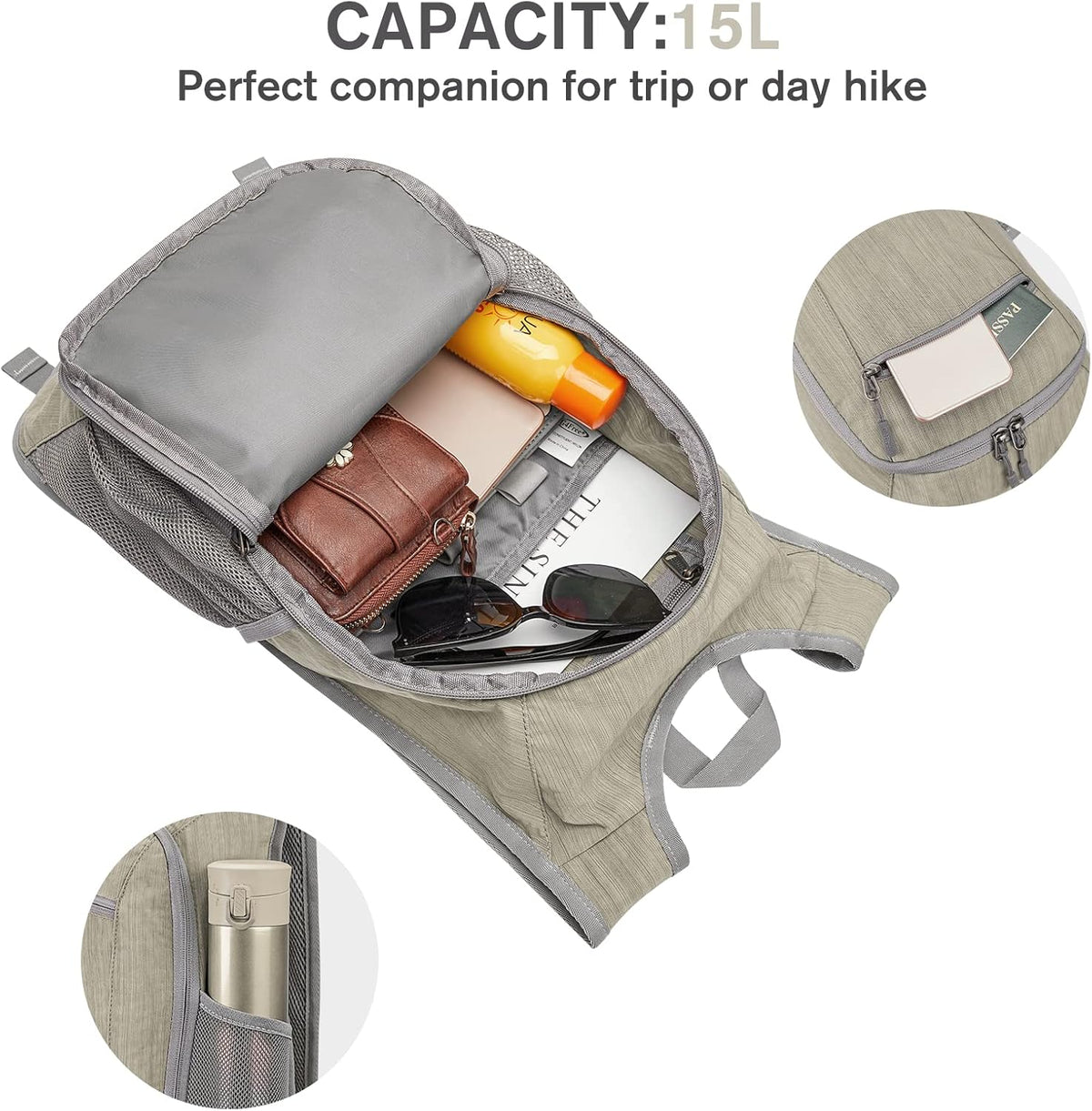 10L/15L Hiking Backpack Lightweight Packable Hiking Daypack Small Travel Outdoor Foldable Shoulder Bag
