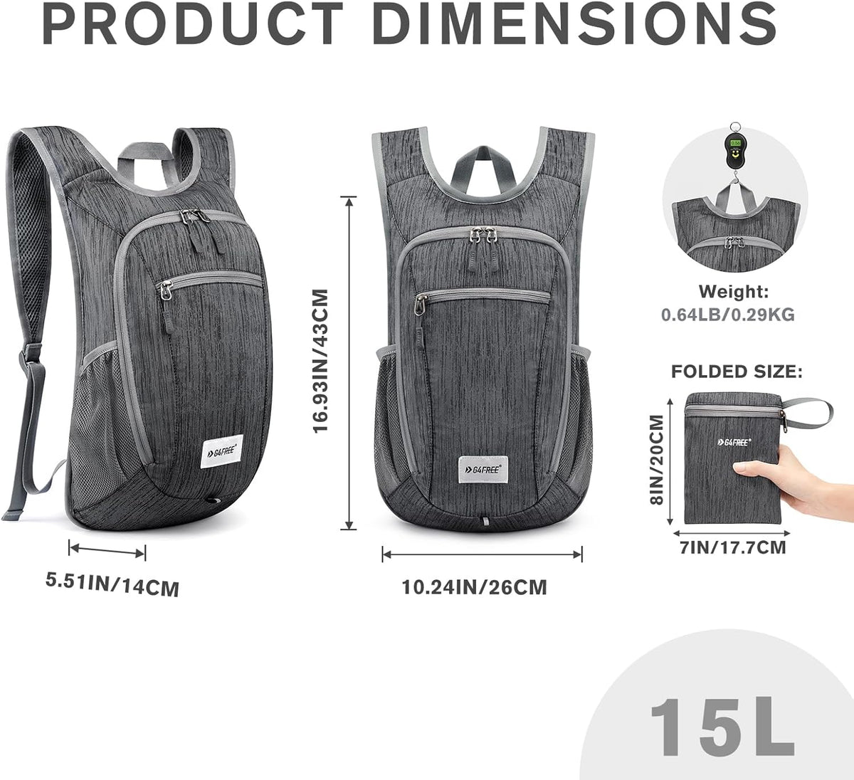 10L/15L Hiking Backpack Lightweight Packable Hiking Daypack Small Travel Outdoor Foldable Shoulder Bag