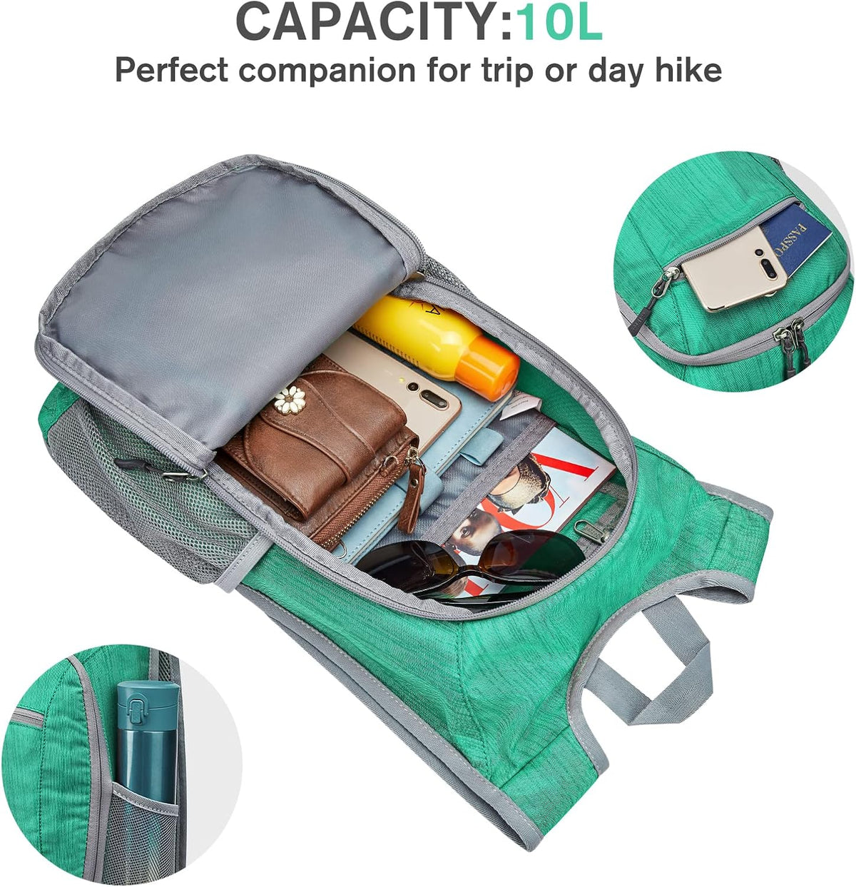10L/15L Hiking Backpack Lightweight Packable Hiking Daypack Small Travel Outdoor Foldable Shoulder Bag