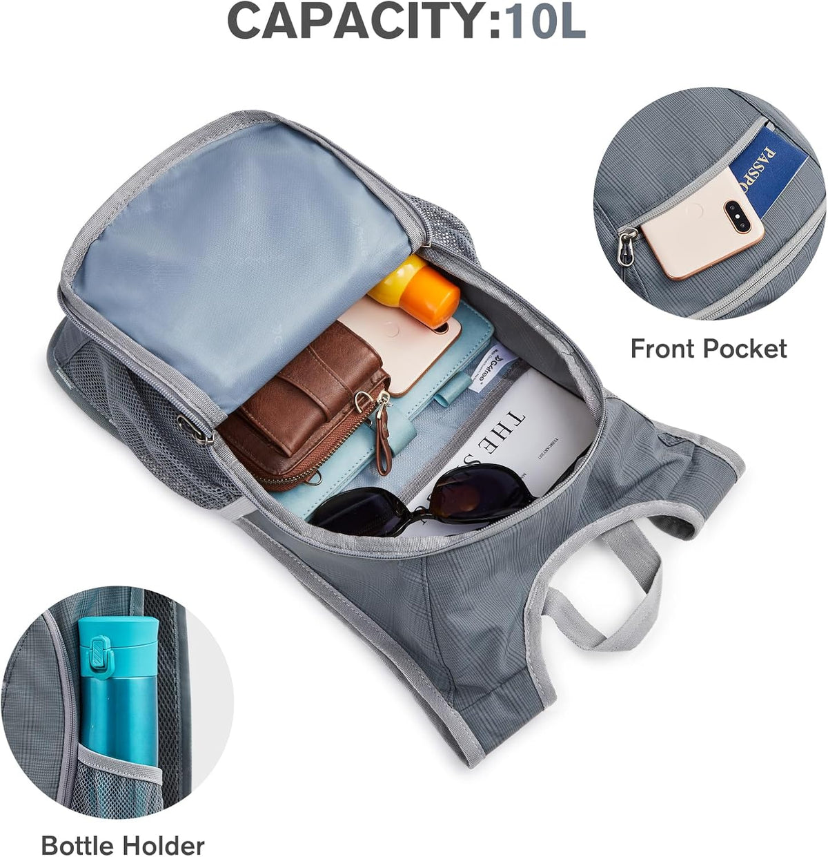 10L/15L Hiking Backpack Lightweight Packable Hiking Daypack Small Travel Outdoor Foldable Shoulder Bag