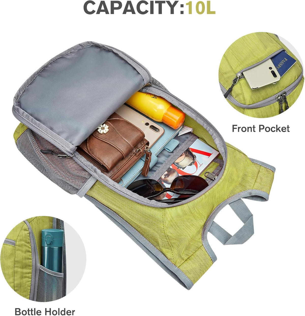 10L/15L Hiking Backpack Lightweight Packable Hiking Daypack Small Travel Outdoor Foldable Shoulder Bag