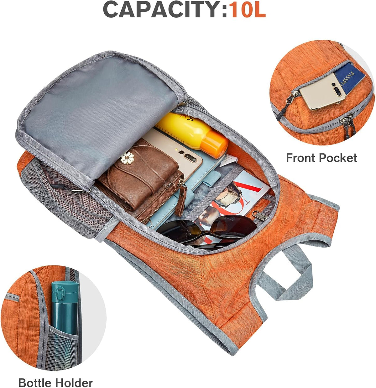 10L/15L Hiking Backpack Lightweight Packable Hiking Daypack Small Travel Outdoor Foldable Shoulder Bag
