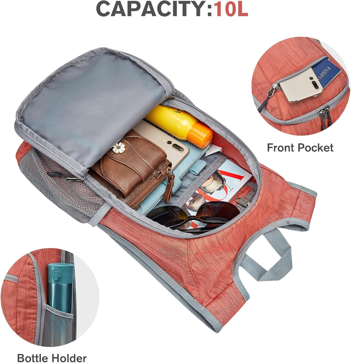 10L/15L Hiking Backpack Lightweight Packable Hiking Daypack Small Travel Outdoor Foldable Shoulder Bag