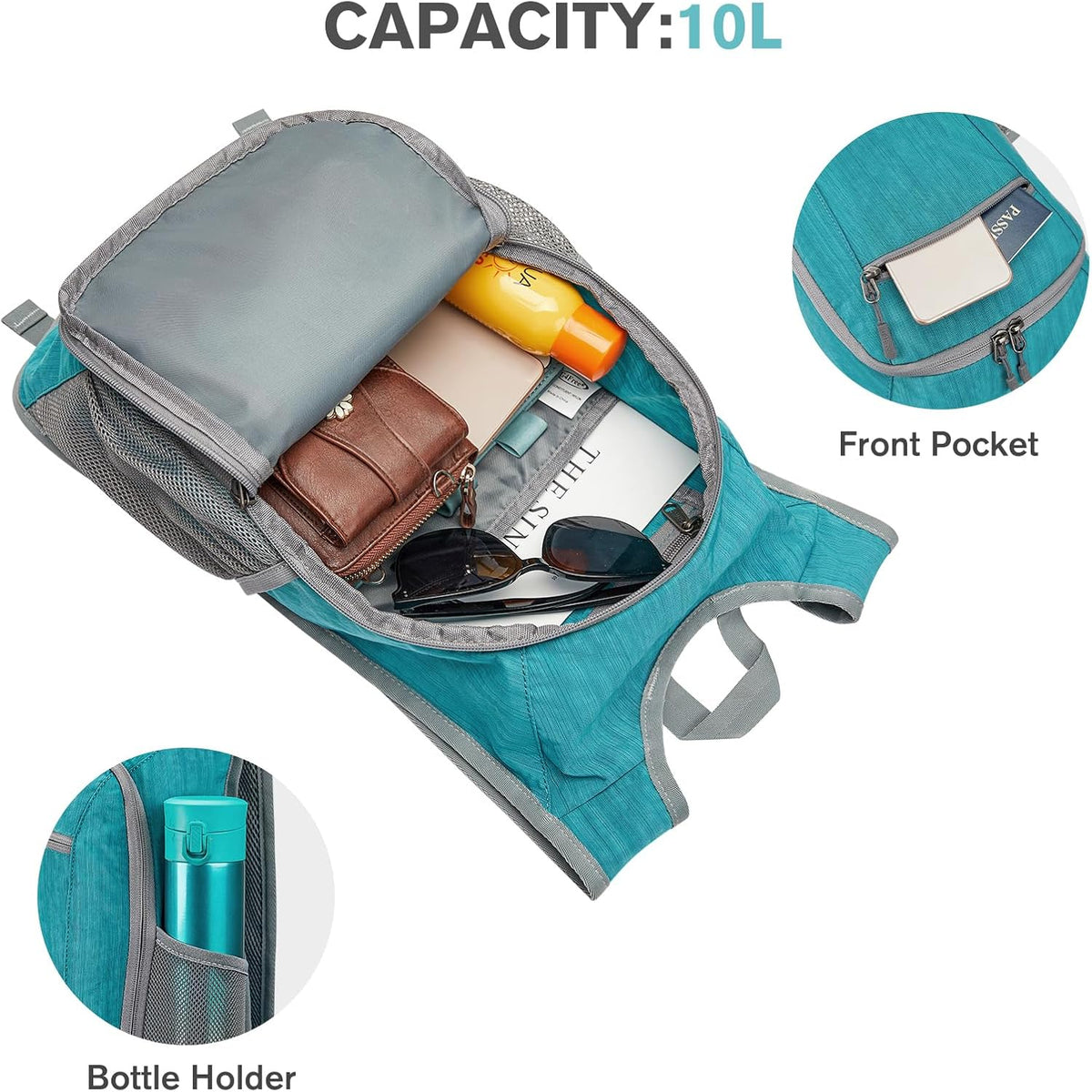 10L/15L Hiking Backpack Lightweight Packable Hiking Daypack Small Travel Outdoor Foldable Shoulder Bag