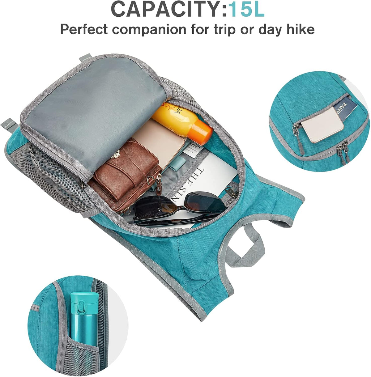 10L/15L Hiking Backpack Lightweight Packable Hiking Daypack Small Travel Outdoor Foldable Shoulder Bag