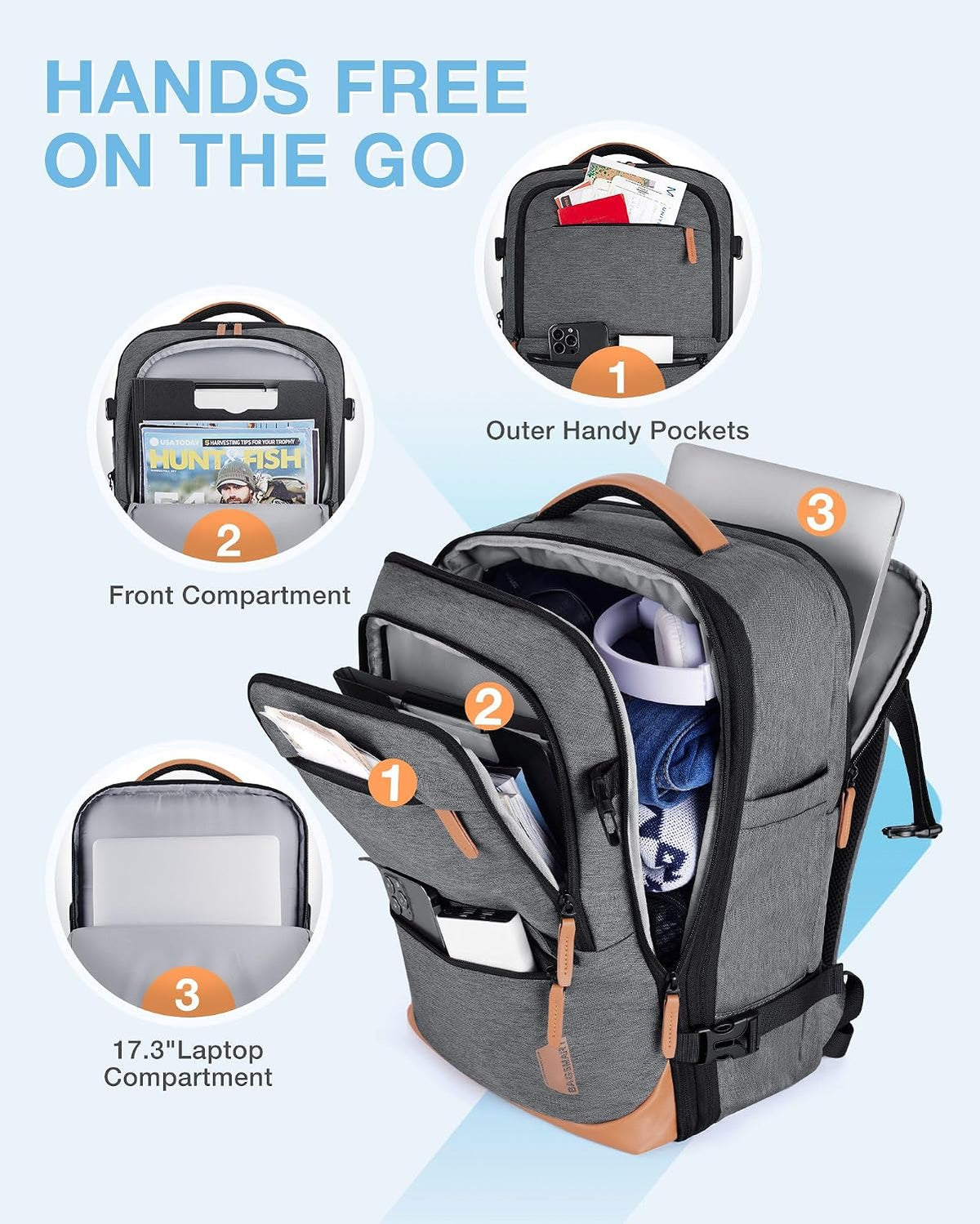 40L Black Travel Laptop Backpack with Packing Cubes and Shoe Bag