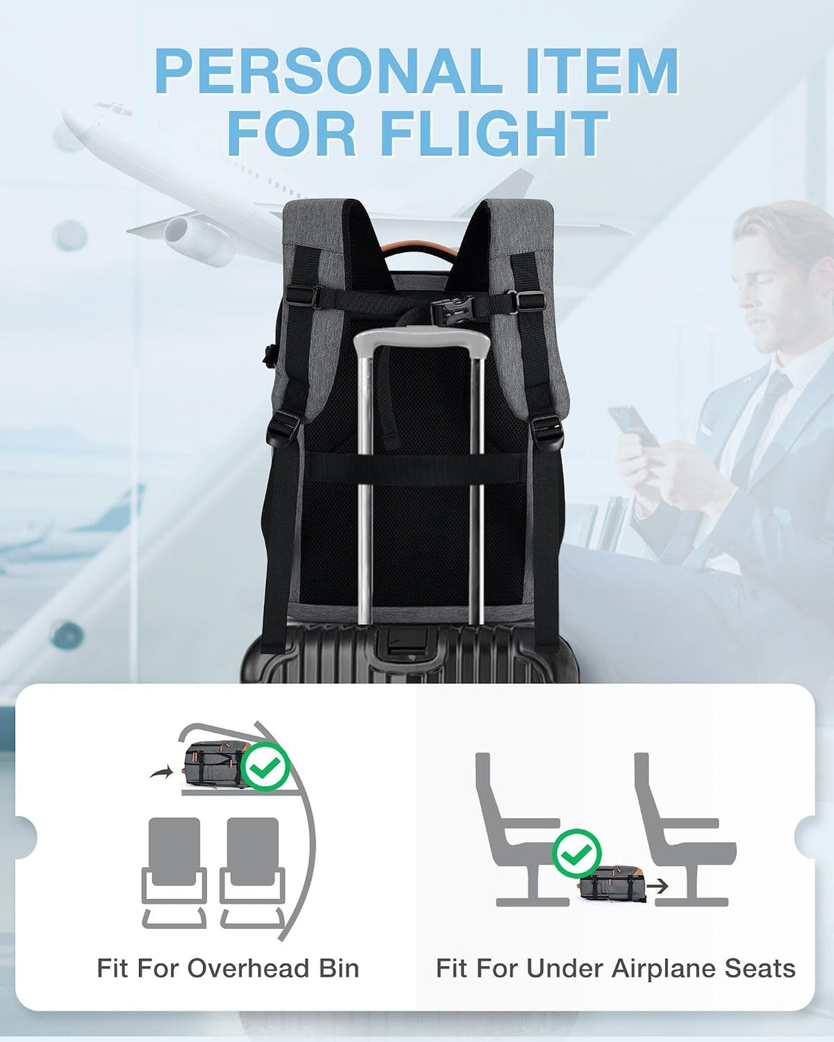40L Black Travel Laptop Backpack with Packing Cubes and Shoe Bag